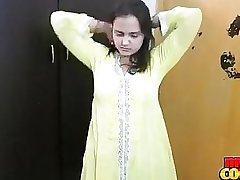 Indian bhabhi sonia in yellow shalwar suit getting naked in bedroom for sex